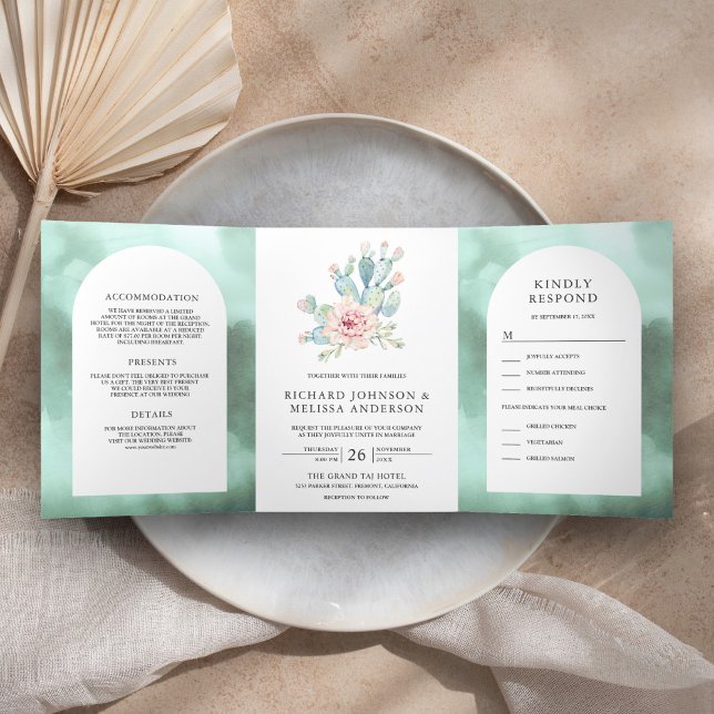 Invitation Trois Volets Arche de mer mousseuse rustique Fleurs désertiques (Créateur téléchargé)