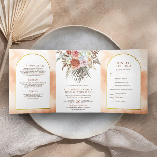 Invitation Trois Volets Arche florale rustique Boho Earthy en un seul Mari