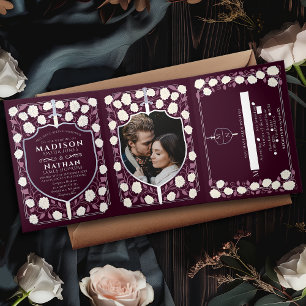 Invitation Trois Volets Argent épée & Bouclier Imaginaire médiéval Mariage