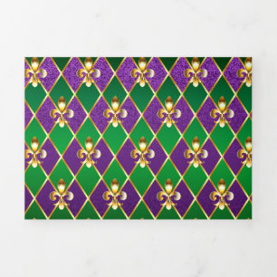 Invitation Trois Volets Arrière - plan de bijoux Mardi Gras