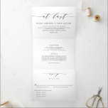 Invitation Trois Volets At Last Black Minimum Script Wedding<br><div class="desc">À la charge ! A est moderne et minimaliste,  all-in-one wedding Invite. Fonctions a black whimsical script and classic typographiy. Personalize this script invite by adding your own wedding details. This Black and White Wedding Invite est parfait pour tout ce qui est blanc et blanc.</div>