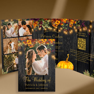 Invitation Trois Volets Automne automne floral collage photo QR RSVP maria