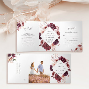 Invitation Trois Volets Automne Romance Aquarelle Mariage Floral