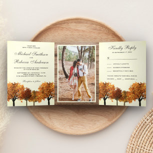 Invitation Trois Volets Automne Rustique Arbres d'automne Forêt Mariage Ph
