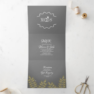 Invitation Trois Volets Bague de feuillage de moderne en feuille d'alumini
