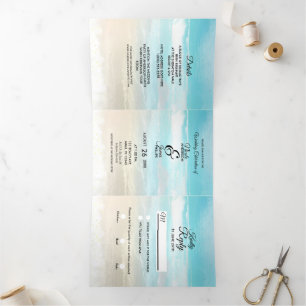 Invitation Trois Volets Beach Rustic Coastal Trifold Wedding Program
