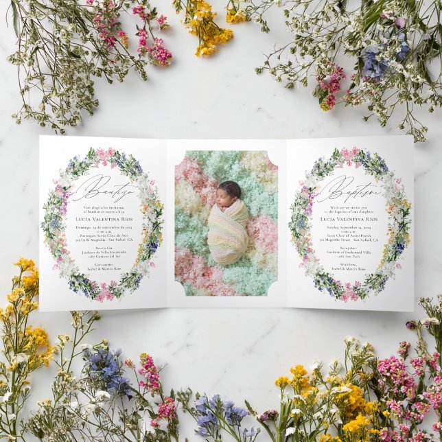 Invitation Trois Volets Bilingue espagnol anglais Baptism Bautizo (Créateur téléchargé)