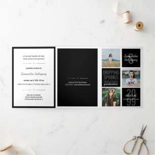 Invitation Trois Volets Black 5-Photo Boxes de divertissement Graduation