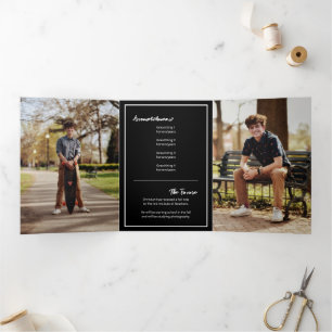 Invitation Trois Volets Black Edgy Abstrait Torn Photo Graduation