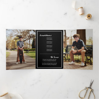 Invitation Trois Volets Black Edgy Abstrait Torn Photo Graduation