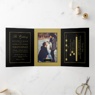 Invitation Trois Volets Black & Soft Gold, Suite Mariage