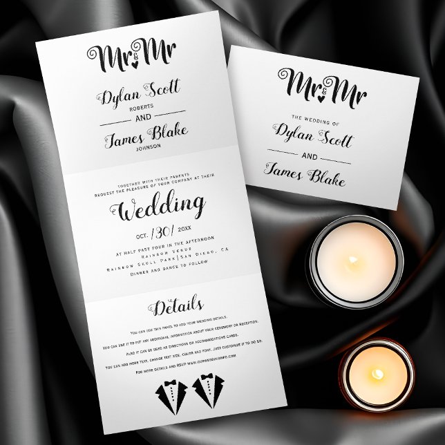 Invitation Trois Volets Black tuxedo Mr and Mr two grooms gay wedding (Créateur téléchargé)