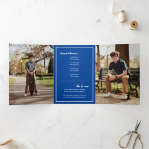 Invitation Trois Volets Bleu Edgy Abstrait Torn Photo Graduation
