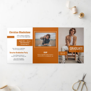 Invitation Trois Volets Blocs de Burnt Orange Diplôme en Quatre-Photo