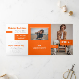 Invitation Trois Volets Blocs de l'Orange Quatre-Photos de remise des dipl