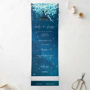Invitation Trois Volets Blue Aqua Turquoise Heart Leaf Tree Mariage