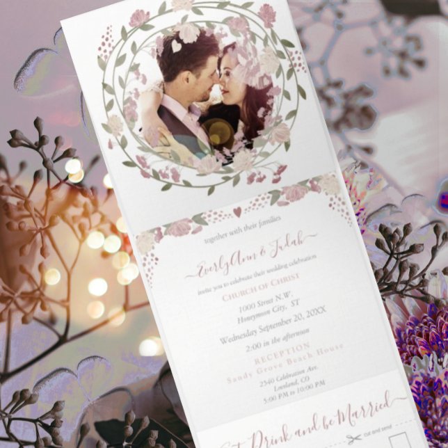 Invitation Trois Volets Blush Dusty Rose Earthy Hues Peony FlorMariage (Créateur téléchargé)