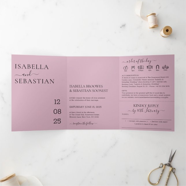 Invitation Trois Volets Blush Pink Wedding set kindly reply (Intérieur)
