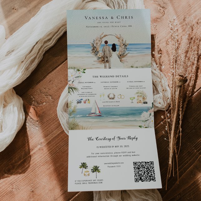 Invitation Trois Volets Boho Beach | Mariage Illustré (Créateur téléchargé)