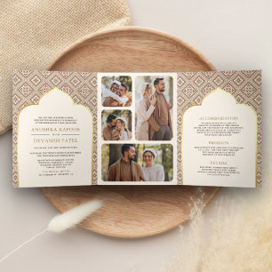 Invitation Trois Volets Boho Cream géométrique tout en un Mariage indien