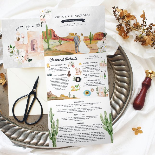 Invitation Trois Volets Boho Desert Cactus | Mariage illustré (Créateur téléchargé)