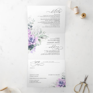Invitation Trois Volets Boho Elegant Purple Succulents Mariage de verdure