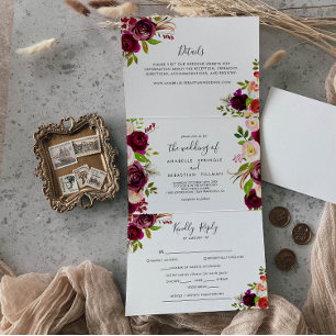 Invitation Trois Volets Boho rustique coloré Mariage floral