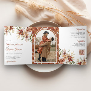 Invitation Trois Volets Boho Terracotta Floral Fleur sauvage Mariage blanc