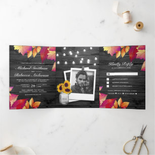 Invitation Trois Volets Bois gris L'automne laisse tout en un Mariage