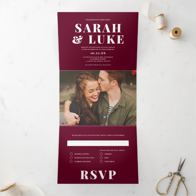 Invitation Trois Volets BOLD LOVE Modern All-In-One Mariage photo (Intérieur)