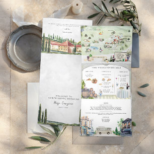 Invitation Trois Volets Borgo Corsignano   Mariage illustré