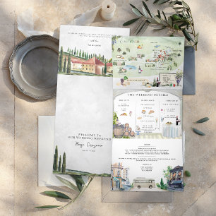 Invitation Trois Volets Borgo Corsignano   Mariage illustré
