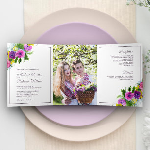 Invitation Trois Volets Bouquet de fleurs printanières vibrant photo maria