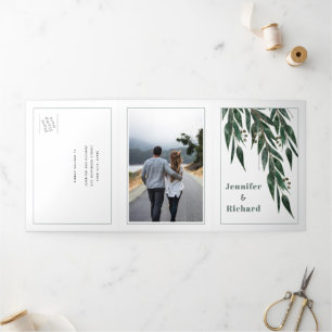 Invitation Trois Volets Branche Eucalyptus avec mariage d'hiver feuille
