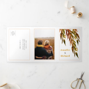 Invitation Trois Volets Branche Eucalyptus en automne couleurs mariage