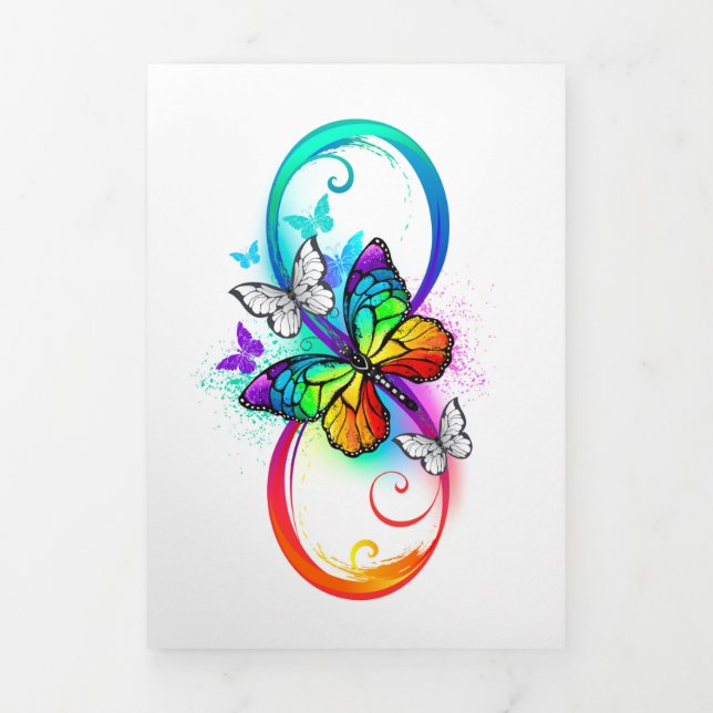 Invitation Trois Volets Bright infinity with rainbow butterfly (Page de couverture)