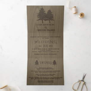 Invitation Trois Volets Brown arbres gaufrés sur sépia mariage d'hiver