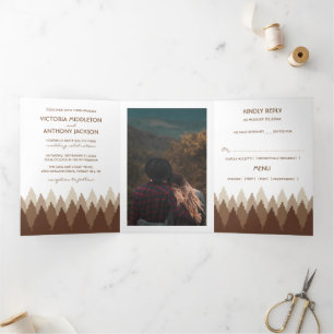 Invitation Trois Volets Brown Forest Range Woodland Mariage Suite