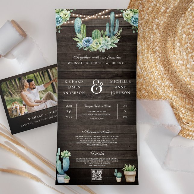 Invitation Trois Volets Cactus de verdure succulente Code QR Mariage (Créateur téléchargé)