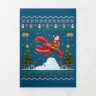 Invitation Trois Volets Cadeau de Noël laid homard Santa à cheval sur homa