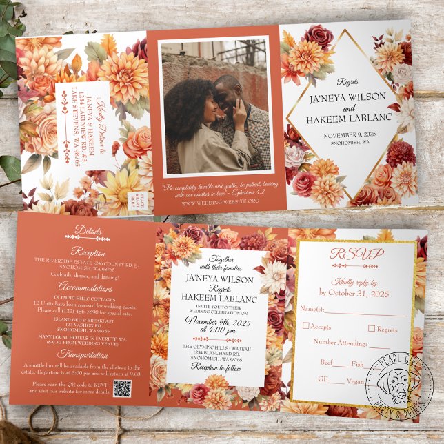 Invitation Trois Volets Carton d'invitation de mariage triptyque floral d' (Créateur téléchargé)