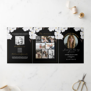 Invitation Trois Volets Célébration de la vie Fleurs de photos blanc