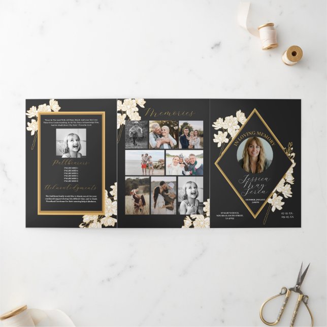 Invitation Trois Volets Célébration de la vie Photo Fleurs blanches (Extérieur)