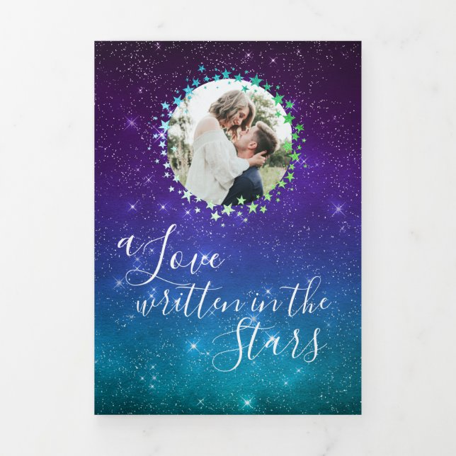 Invitation Trois Volets Céleste Galaxy Night Sky Stars Mariage photo (Page de couverture)