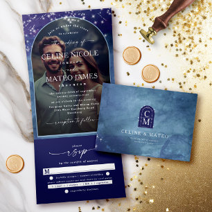Invitation Trois Volets Céline ・ Elégant Ciel Céleste Arché Photo personna