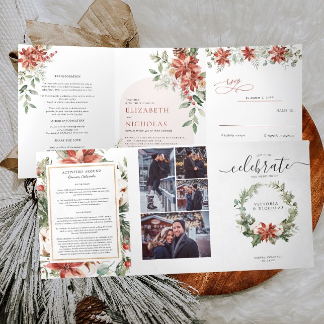 Invitation Trois Volets C'Est La Saison | Floral Mariage de Noël (Créateur téléchargé)
