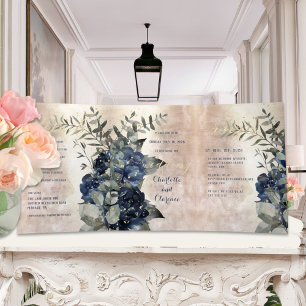 Invitation Trois Volets Champagne Gold Navy Blue Peony Eucalyptus Mariage