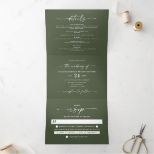 Invitation Trois Volets Chasseur minimal simple Mariage budget vert foncé