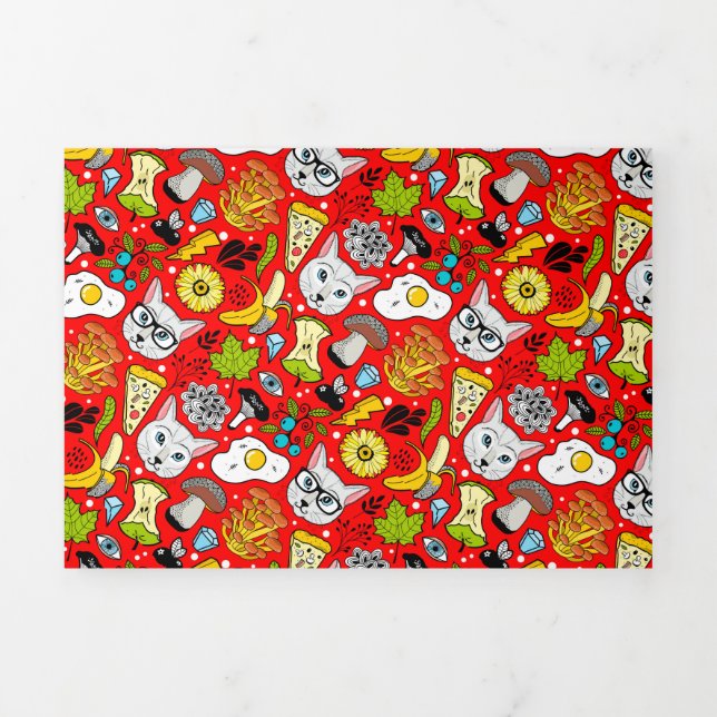 Invitation Trois Volets Chat et oeuf sur le rouge (Page de couverture)