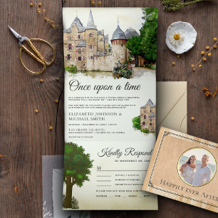 Invitation Trois Volets Château de conte de fées rustique vintage pour mar
